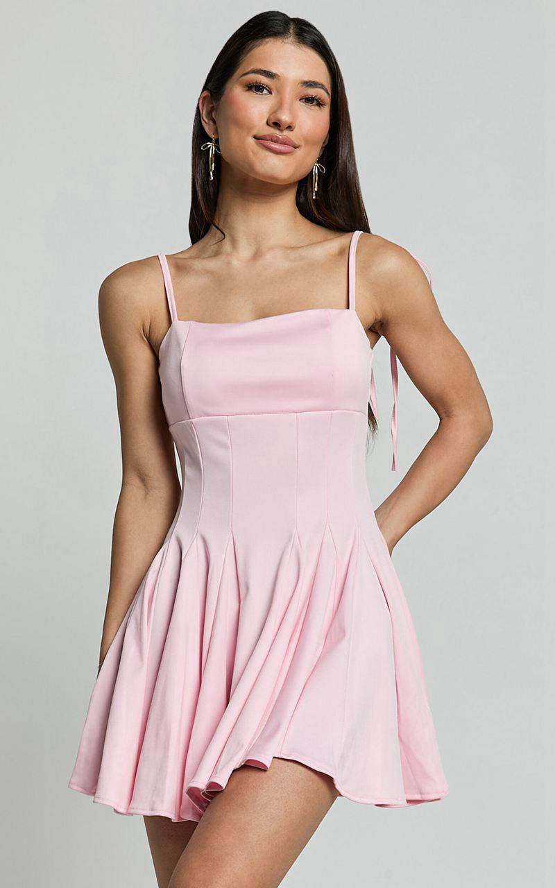 Showpo Bonnie Mini Dress - Straight Neck Fit And Flare Dress Pink | GSCNXT275