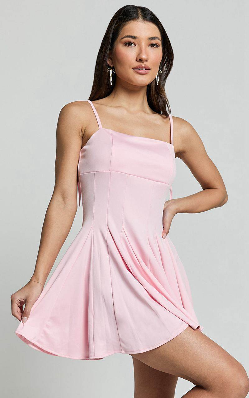 Showpo Bonnie Mini Dress - Straight Neck Fit And Flare Dress Pink | GSCNXT275