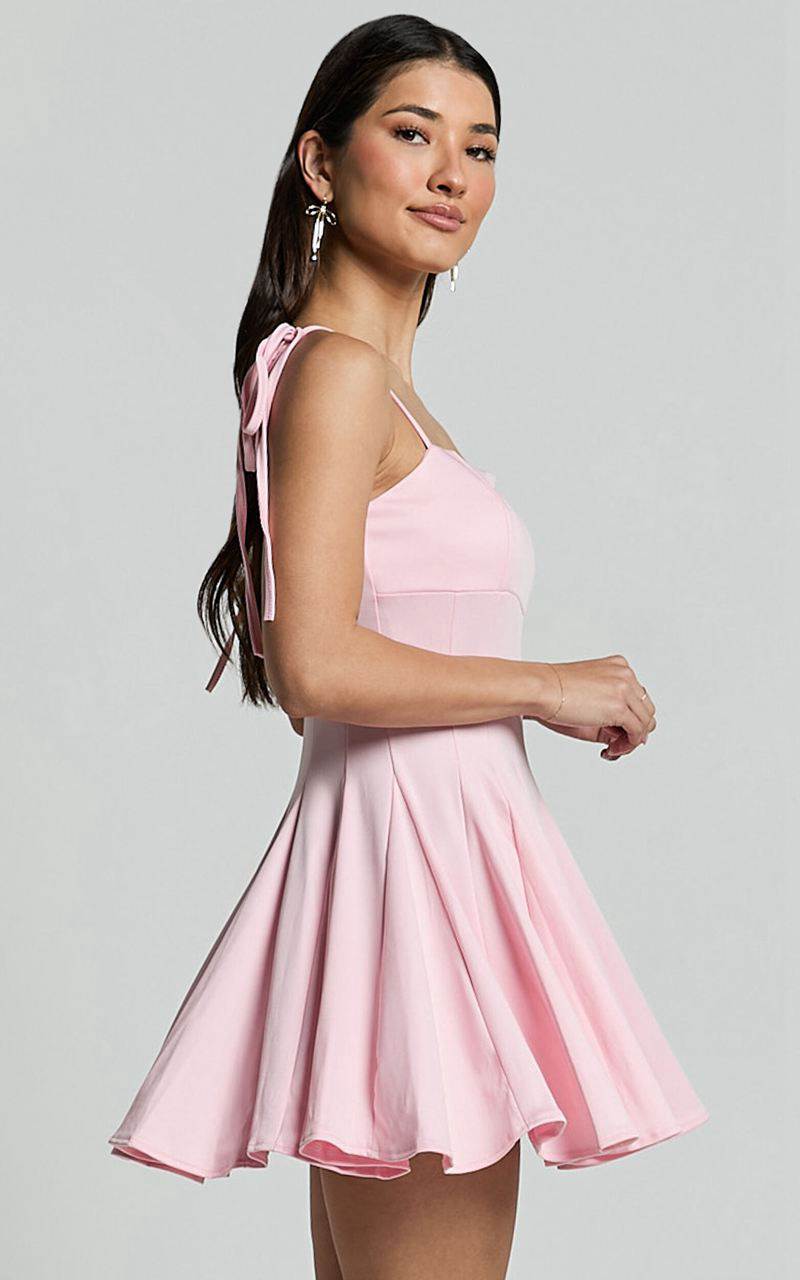 Showpo Bonnie Mini Dress - Straight Neck Fit And Flare Dress Pink | GSCNXT275