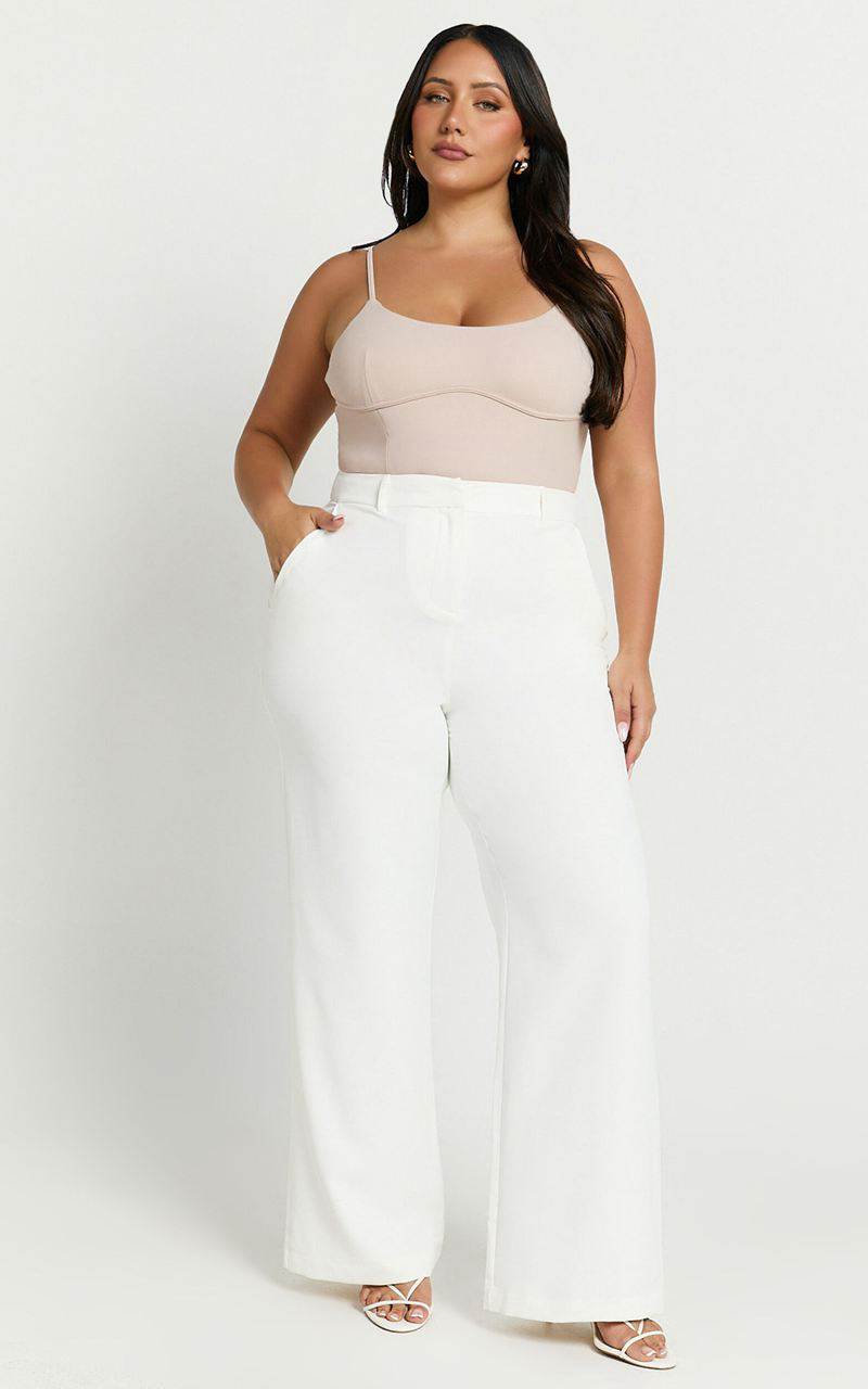 Showpo Bonnie Pants - High Waisted Tailored Wide Leg Pants White | WLRAHF945