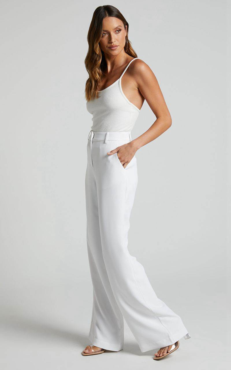 Showpo Bonnie Pants - High Waisted Tailored Wide Leg Pants White | WLRAHF945