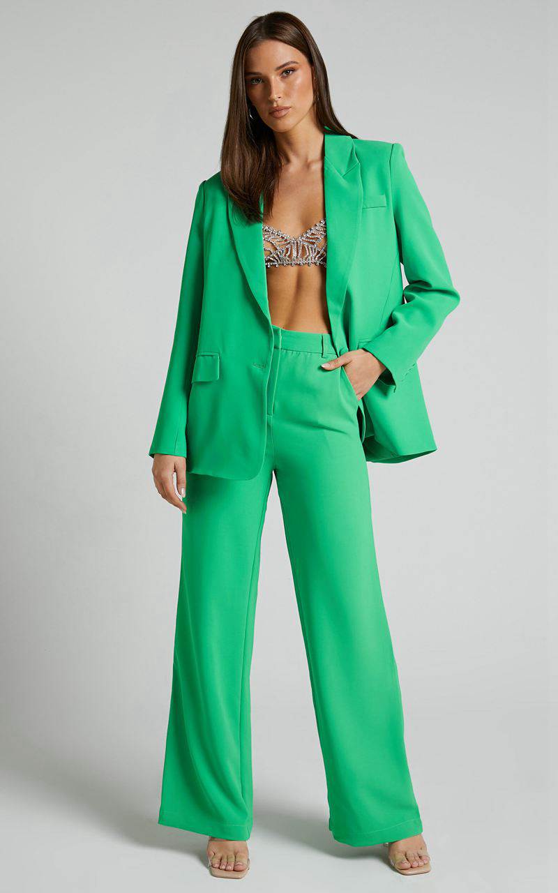 Showpo Bonnie Pants - High Waisted Tailored Wide Leg Pants Green | OQEMBT217