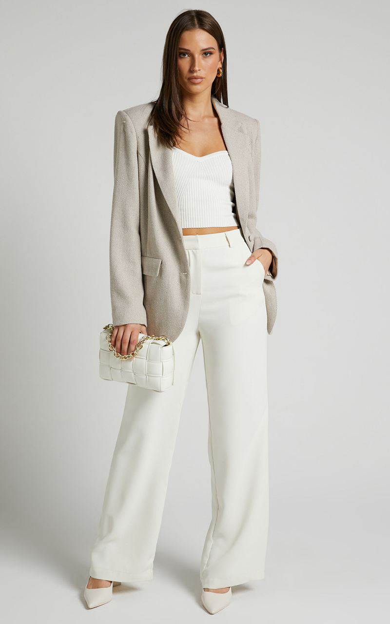 Showpo Bonnie Pants - High Waisted Tailored Wide Leg Pants Stone | LONKMR925