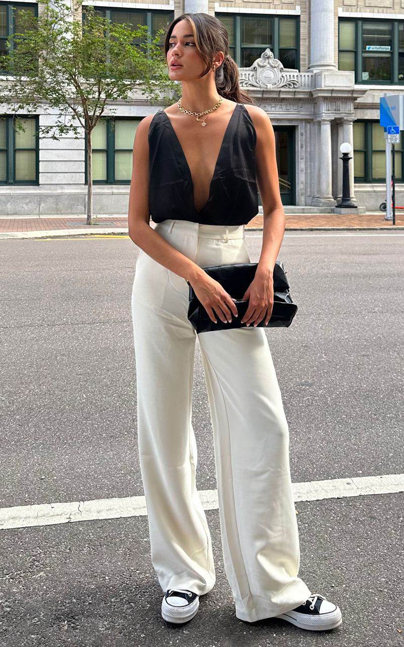 Showpo Bonnie Pants - High Waisted Tailored Wide Leg Pants Stone | LONKMR925