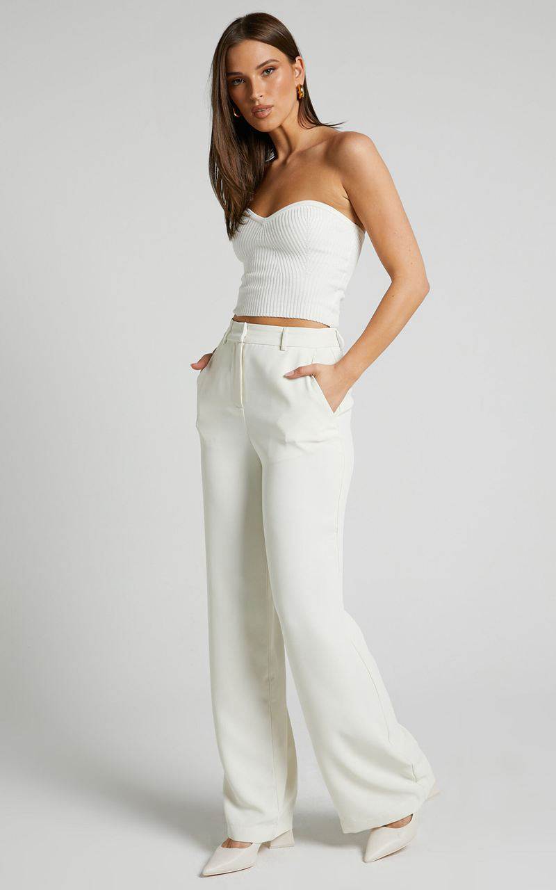 Showpo Bonnie Pants - High Waisted Tailored Wide Leg Pants Stone | LONKMR925