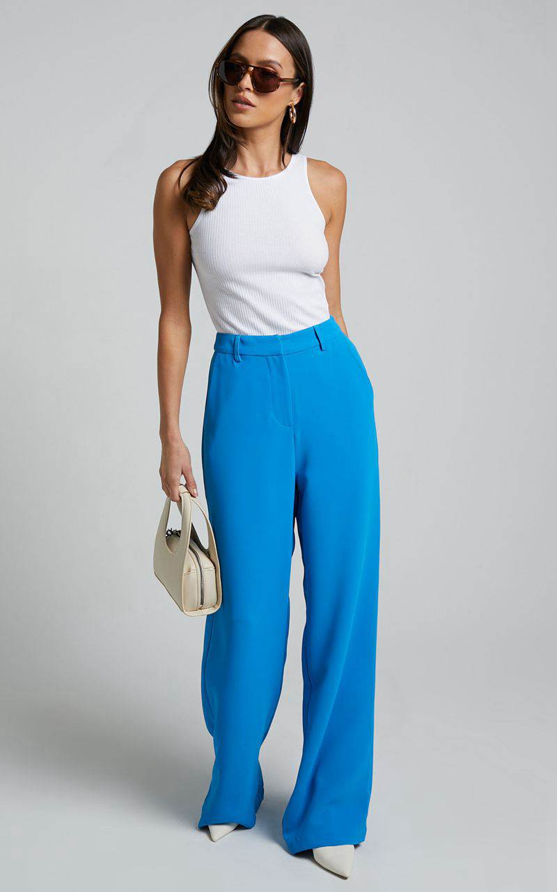 Showpo Bonnie Pants - High Waisted Tailored Wide Leg Pants Blue | DFZLNO925