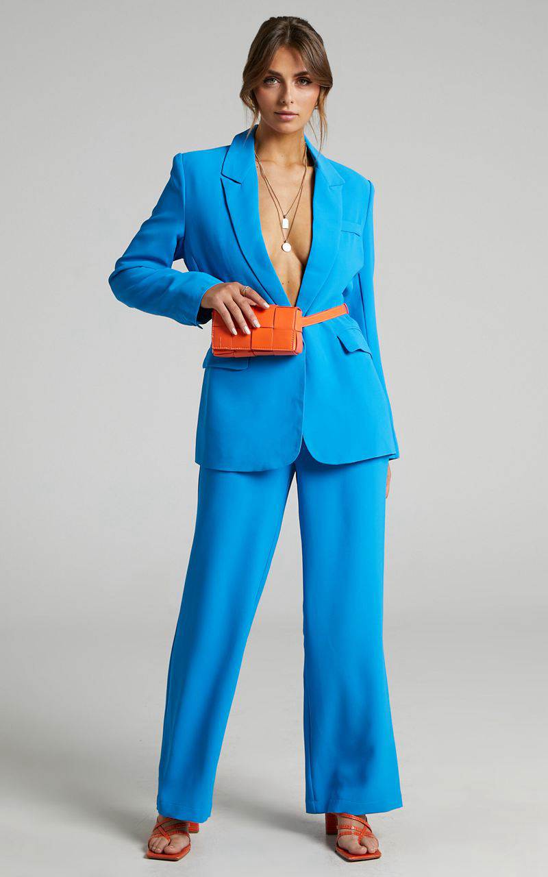 Showpo Bonnie Pants - High Waisted Tailored Wide Leg Pants Blue | DFZLNO925