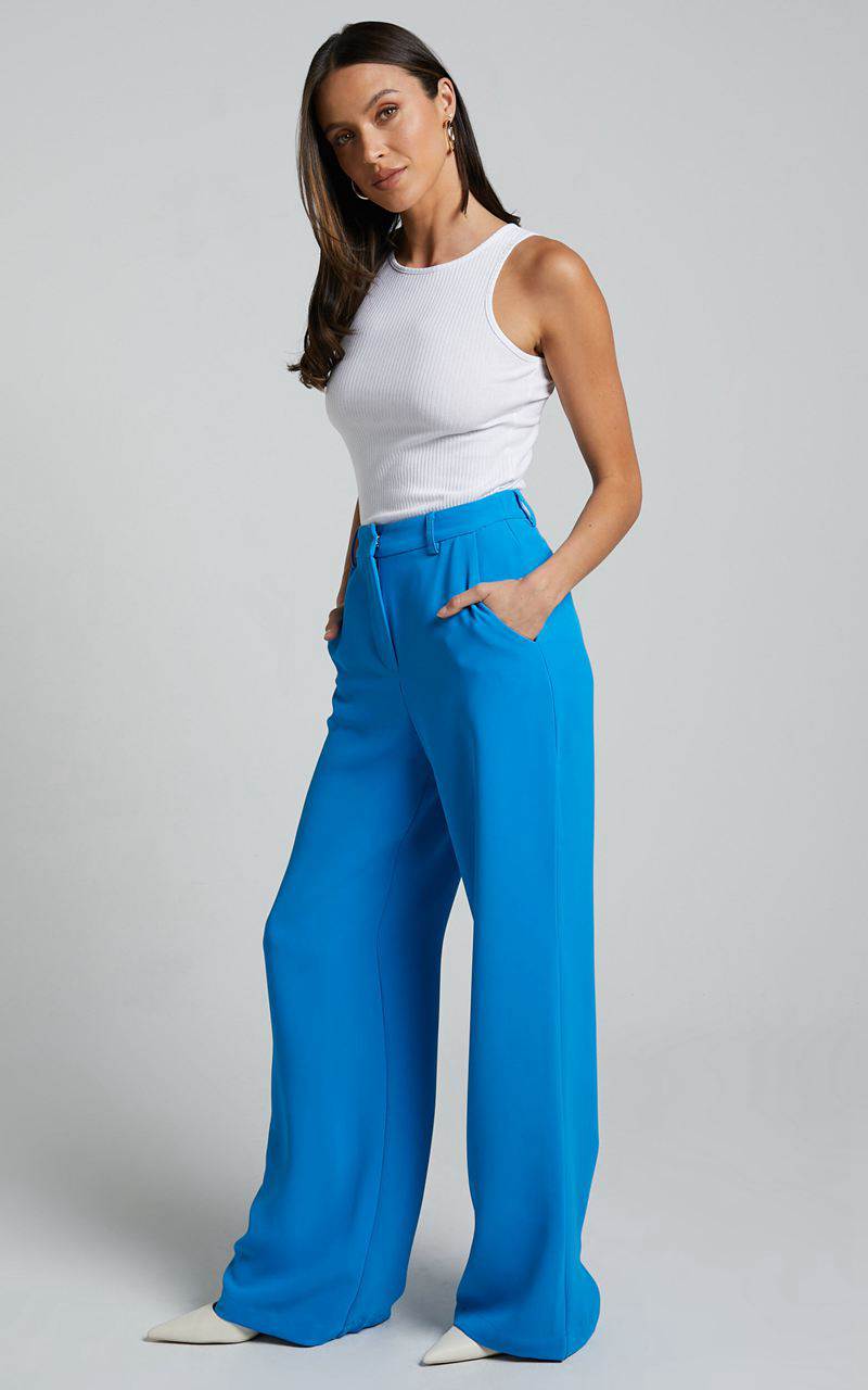 Showpo Bonnie Pants - High Waisted Tailored Wide Leg Pants Blue | DFZLNO925