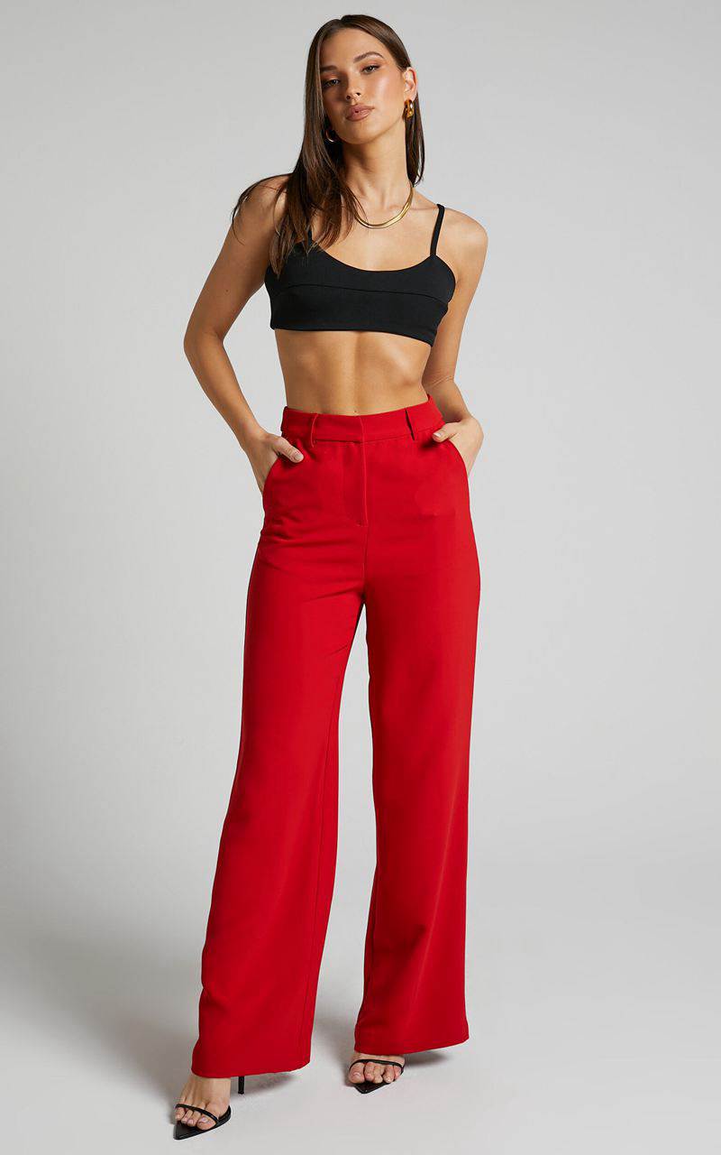 Showpo Bonnie Pants - High Waisted Tailored Wide Leg Pants Red | TNKWEV752