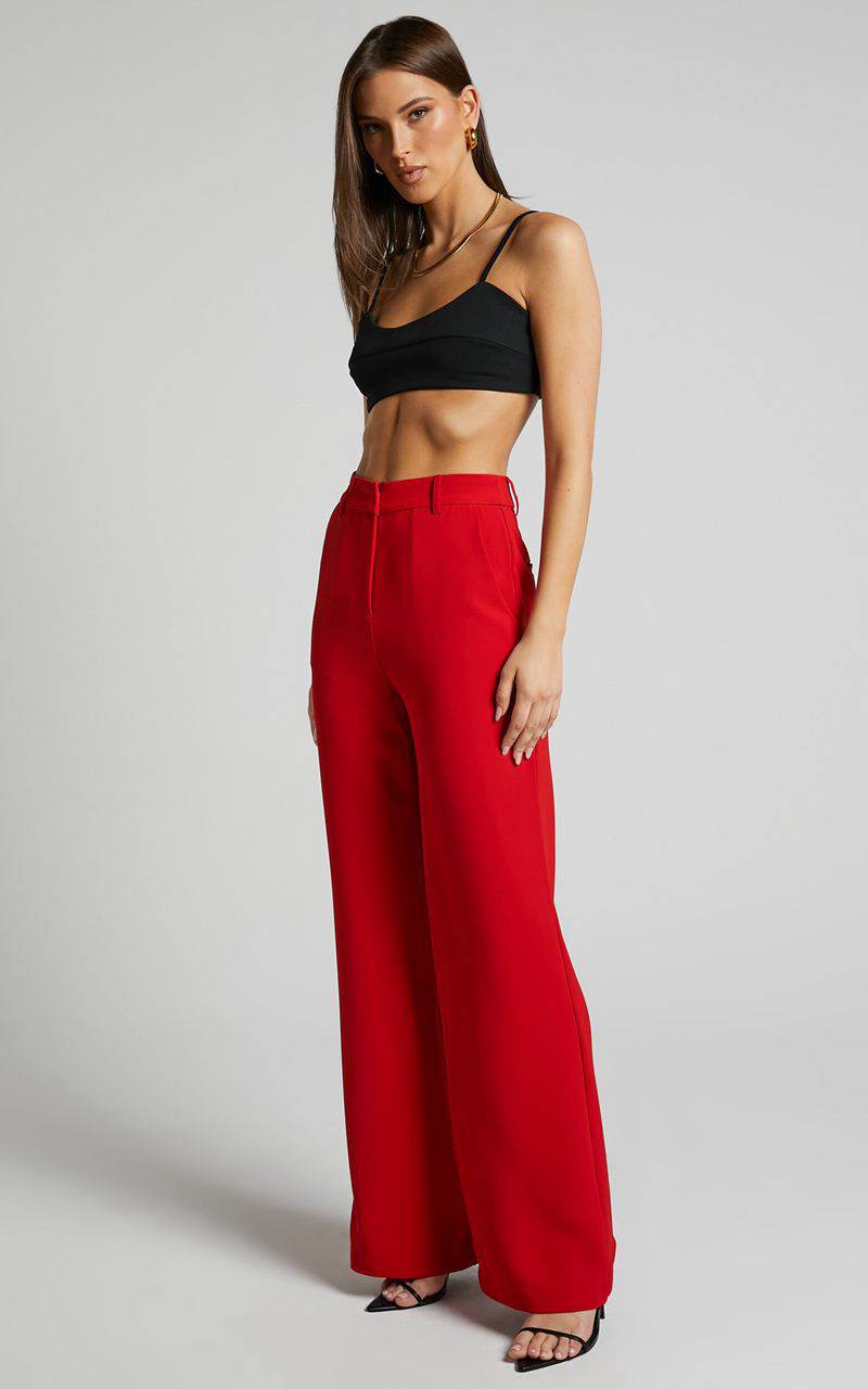 Showpo Bonnie Pants - High Waisted Tailored Wide Leg Pants Red | TNKWEV752