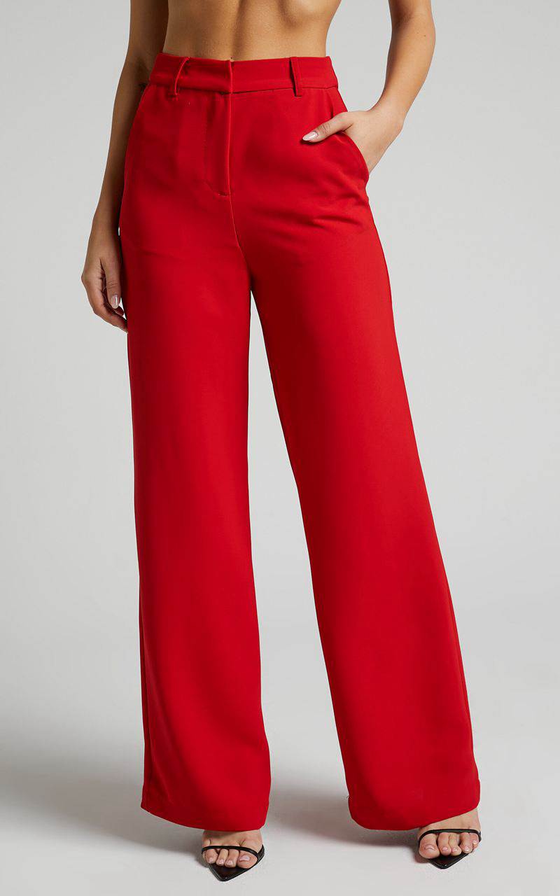 Showpo Bonnie Pants - High Waisted Tailored Wide Leg Pants Red | TNKWEV752