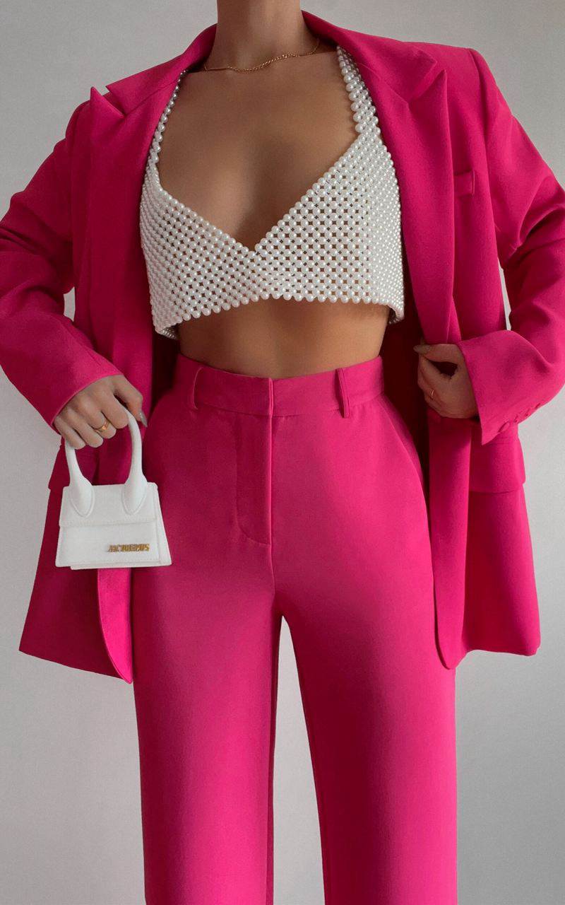 Showpo Bonnie Pants - High Waisted Tailored Wide Leg Pants Pink | DGVKES876