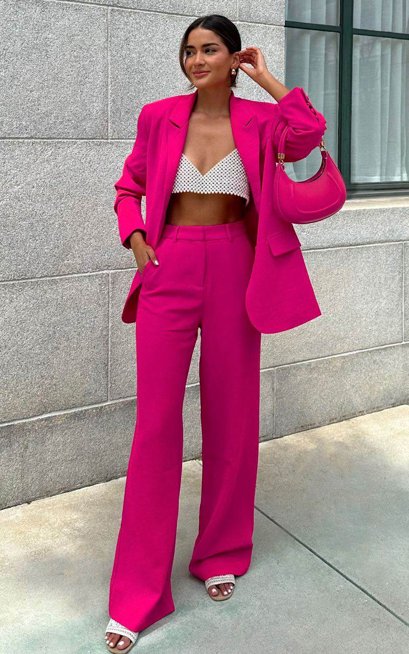 Showpo Bonnie Pants - High Waisted Tailored Wide Leg Pants Pink | DGVKES876