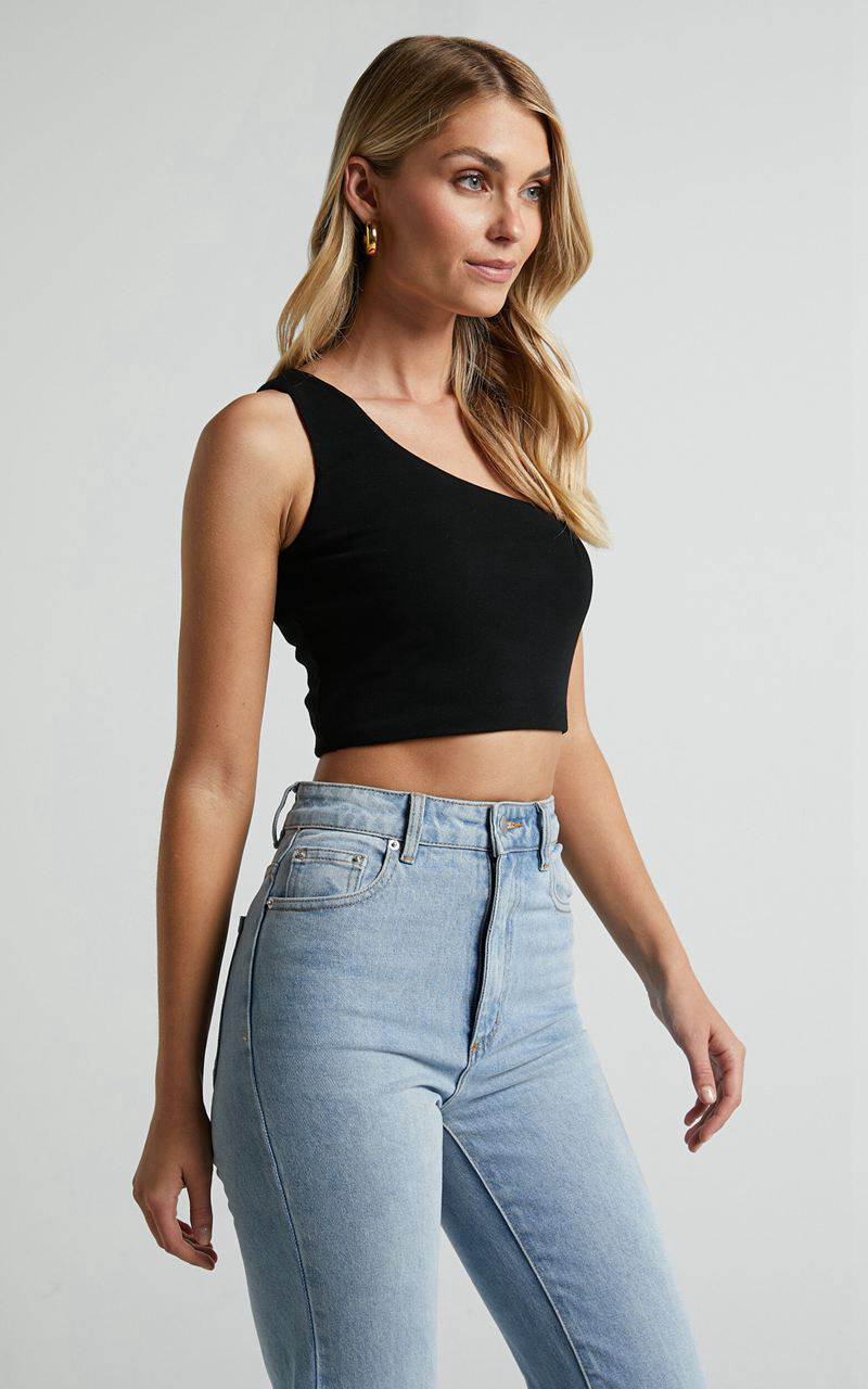 Showpo Bonny Top - One Shoulder Crop Top Black | RNGVIQ693