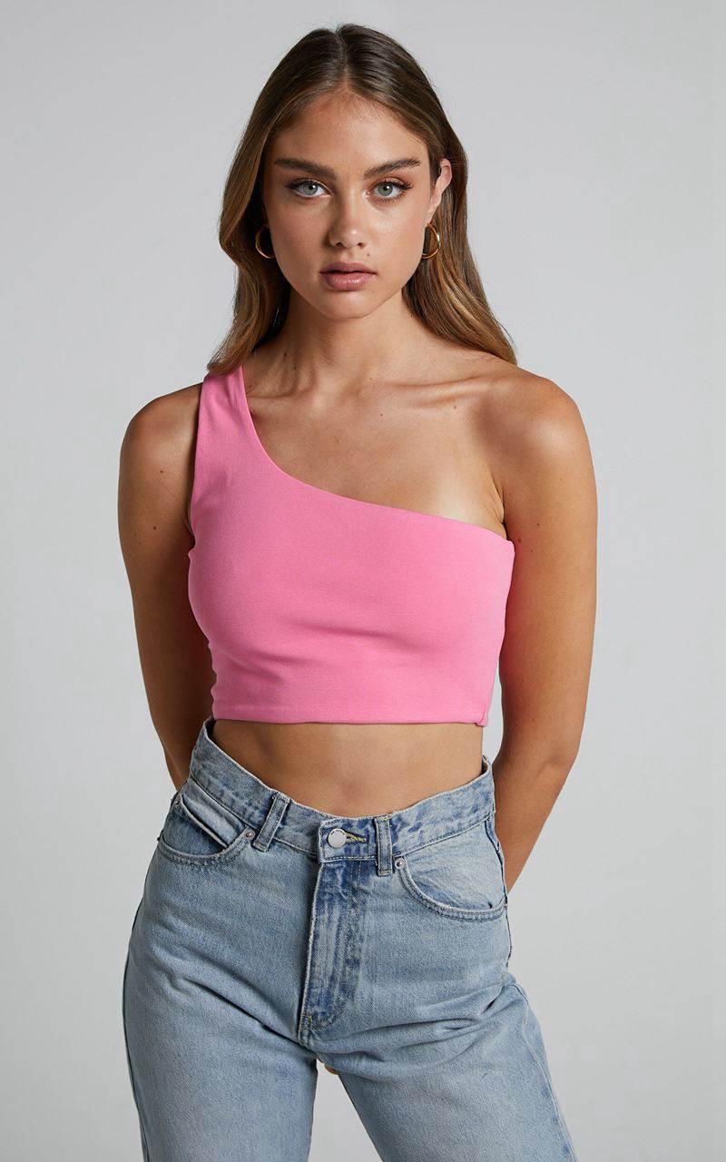 Showpo Bonny Top - One Shoulder Crop Top Pink | QXZUGE921