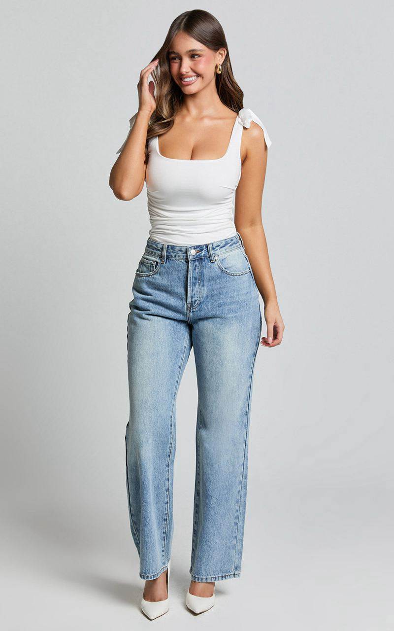 Showpo Bowie Jeans - Mid Rise Recycled Relaxed Denim Jeans Light Blue Wash | MZTANW104