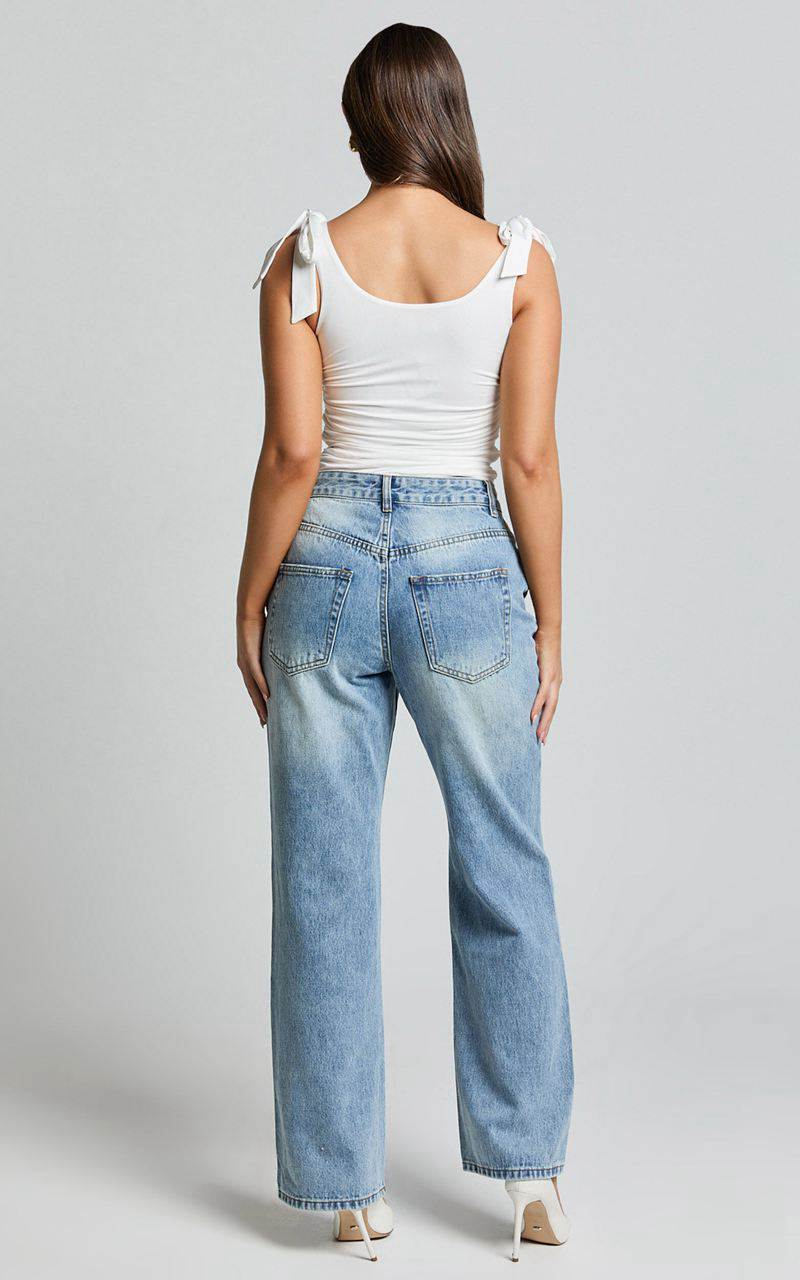 Showpo Bowie Jeans - Mid Rise Recycled Relaxed Denim Jeans Light Blue Wash | MZTANW104