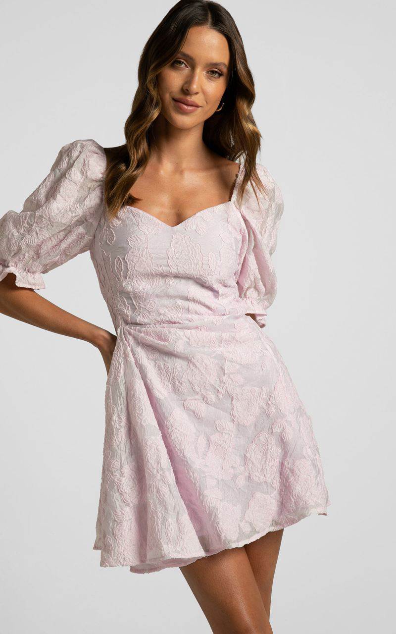 Showpo Brailey Mini Dress - Puff Sleeve Fit And Flare Dress Lilac | OPHCLW097