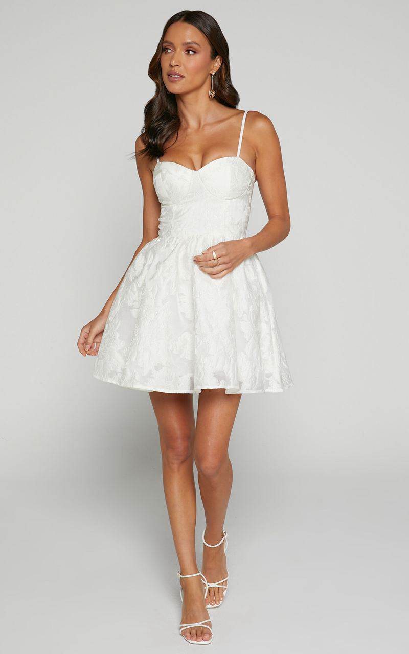 Showpo Brailey Mini Dress - Sweetheart Bustier Dress White Jacquard | BMQPLR309