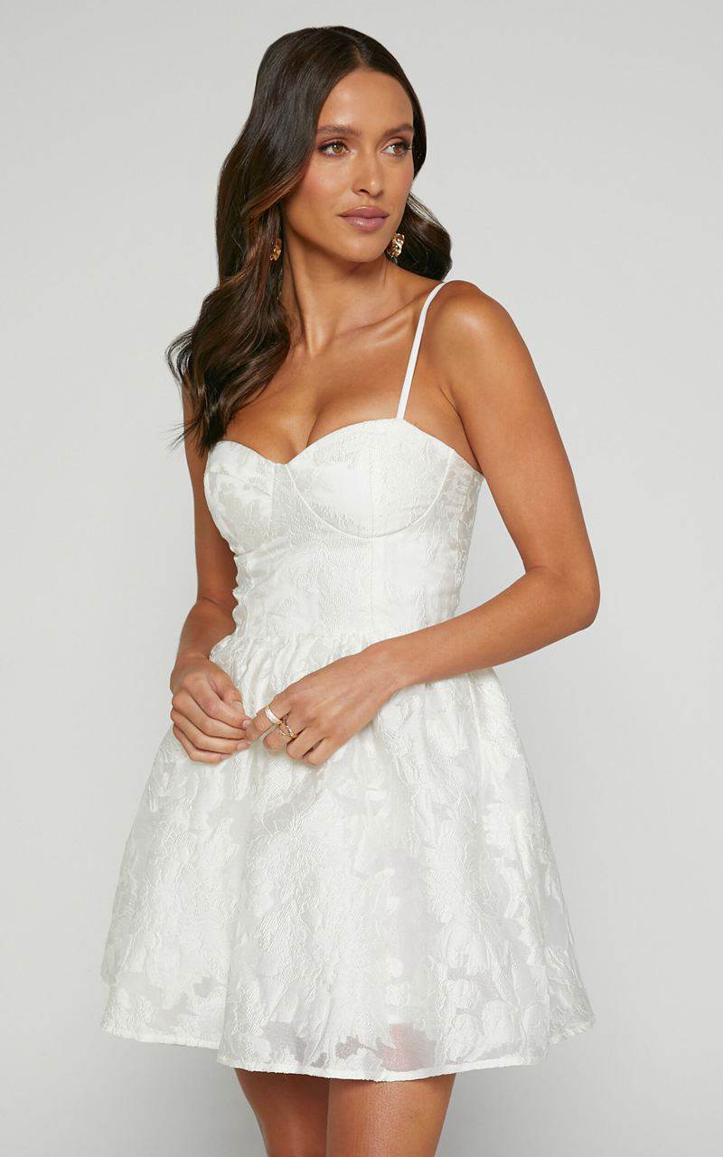 Showpo Brailey Mini Dress - Sweetheart Bustier Dress White Jacquard | BMQPLR309