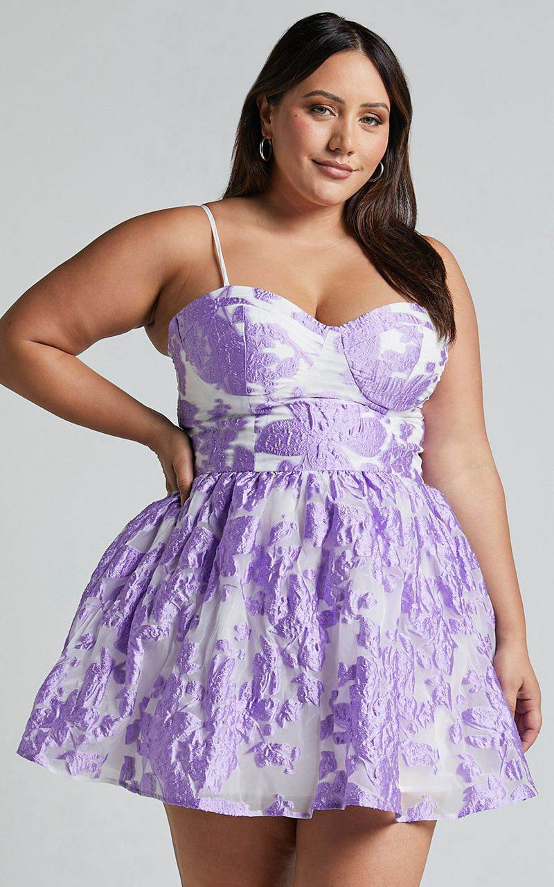 Showpo Brailey Mini Dress - Sweetheart Bustier Dress Purple Jacquard | ECDUTF218