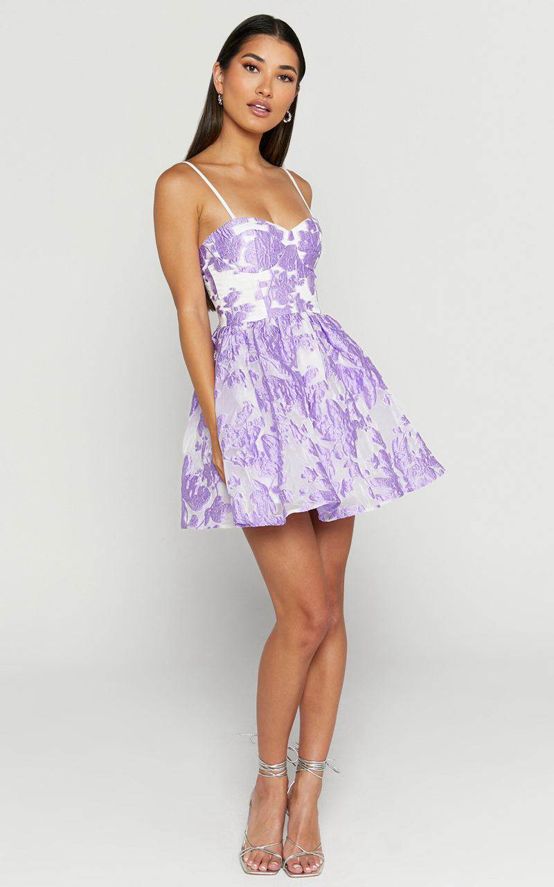 Showpo Brailey Mini Dress - Sweetheart Bustier Dress Purple Jacquard | ECDUTF218