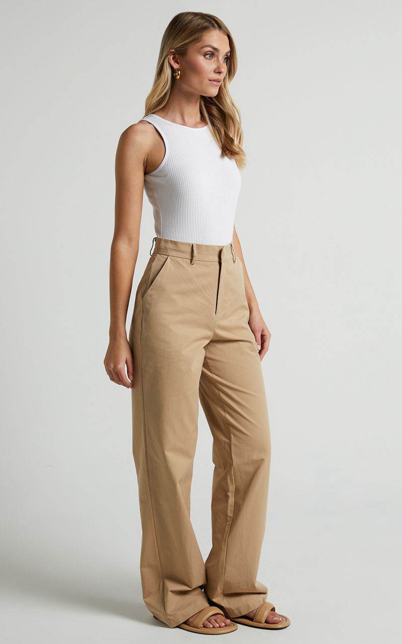 Showpo Brasilia Pant - High Waisted Straight Leg Tan | NJALUO863