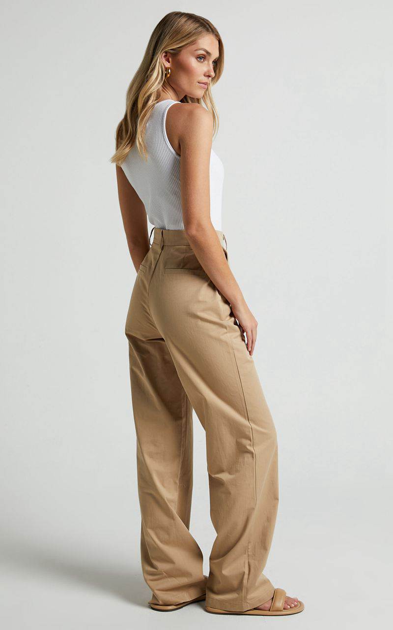 Showpo Brasilia Pant - High Waisted Straight Leg Tan | NJALUO863