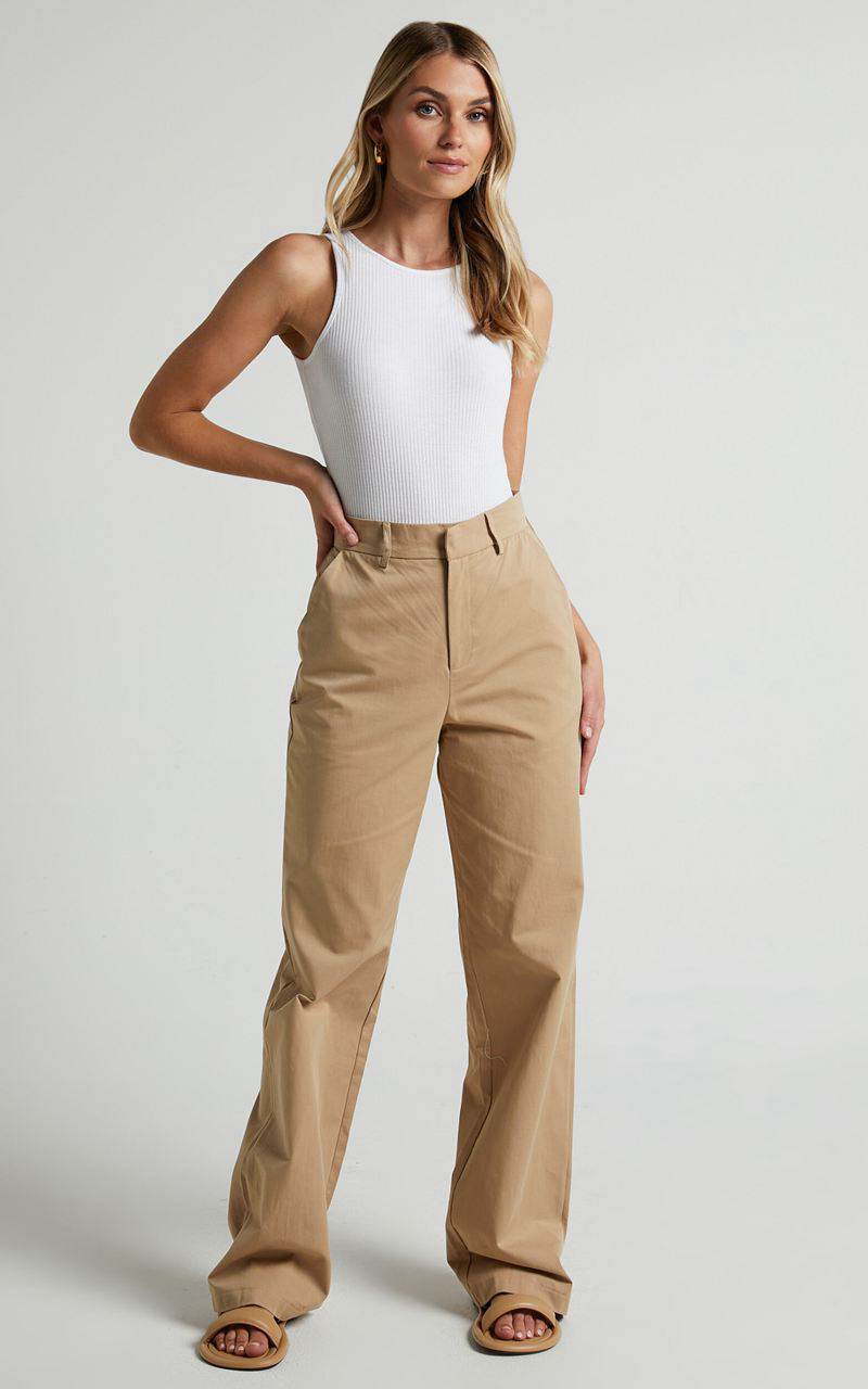 Showpo Brasilia Pant - High Waisted Straight Leg Tan | NJALUO863