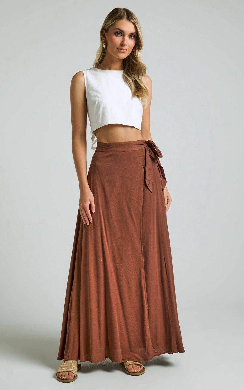 Showpo Break A Leg Maxi Skirt - Wrap Tie Skirt Espresso | NRKBEC536