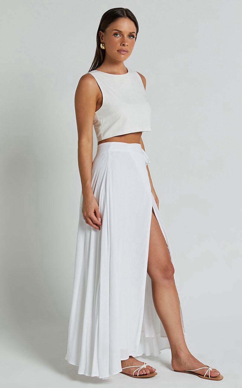 Showpo Break A Leg Maxi Skirt - Wrap Tie Skirt White | RMJLIK310