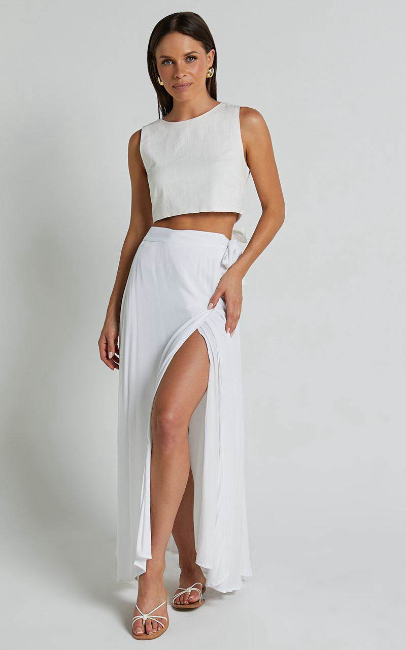 Showpo Break A Leg Maxi Skirt - Wrap Tie Skirt White | RMJLIK310