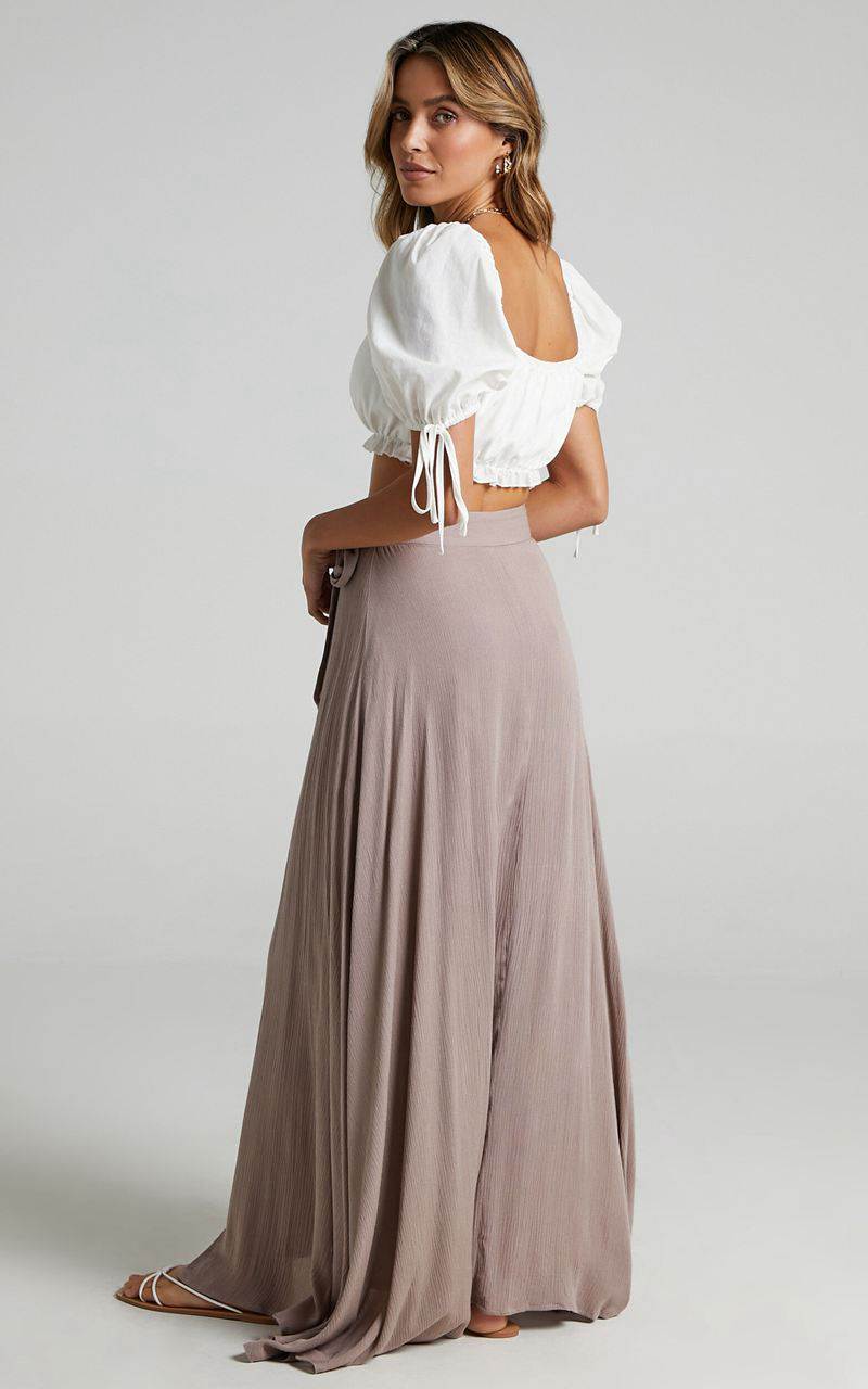 Showpo Break A Leg Maxi Skirt - Wrap Tie Skirt Mocha | RWMBGU795