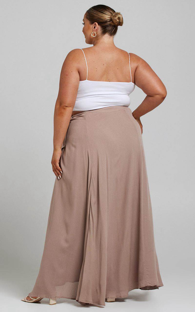 Showpo Break A Leg Maxi Skirt - Wrap Tie Skirt Mocha | RWMBGU795