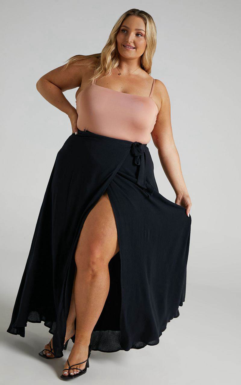 Showpo Break A Leg Maxi Skirt - Wrap Tie Skirt Black | MTHFAQ516