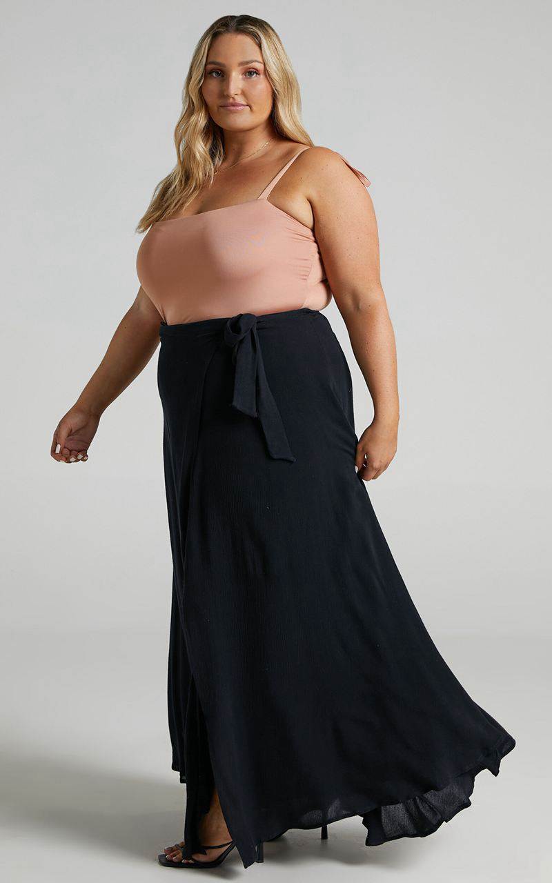 Showpo Break A Leg Maxi Skirt - Wrap Tie Skirt Black | MTHFAQ516