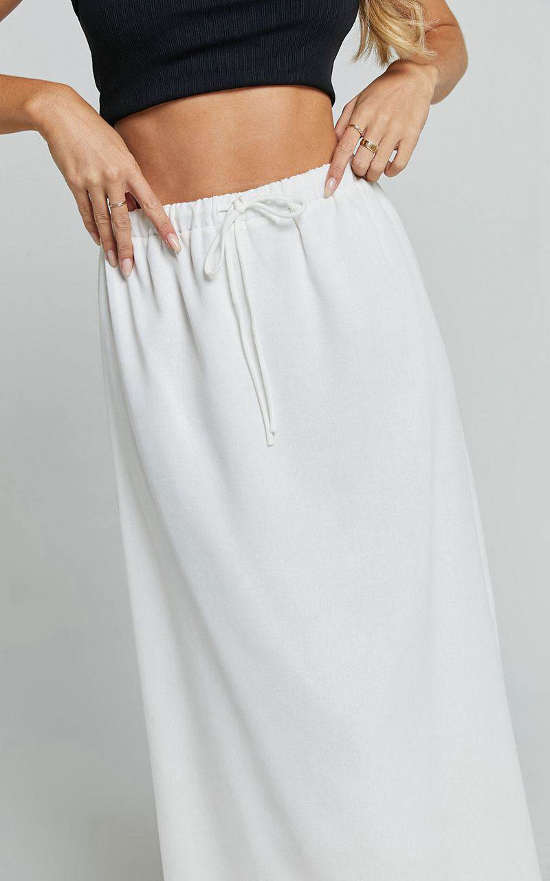 Showpo Bree Midi Skirt - Tie Waist Linen Look A Line Skirt White | GNIWVC728