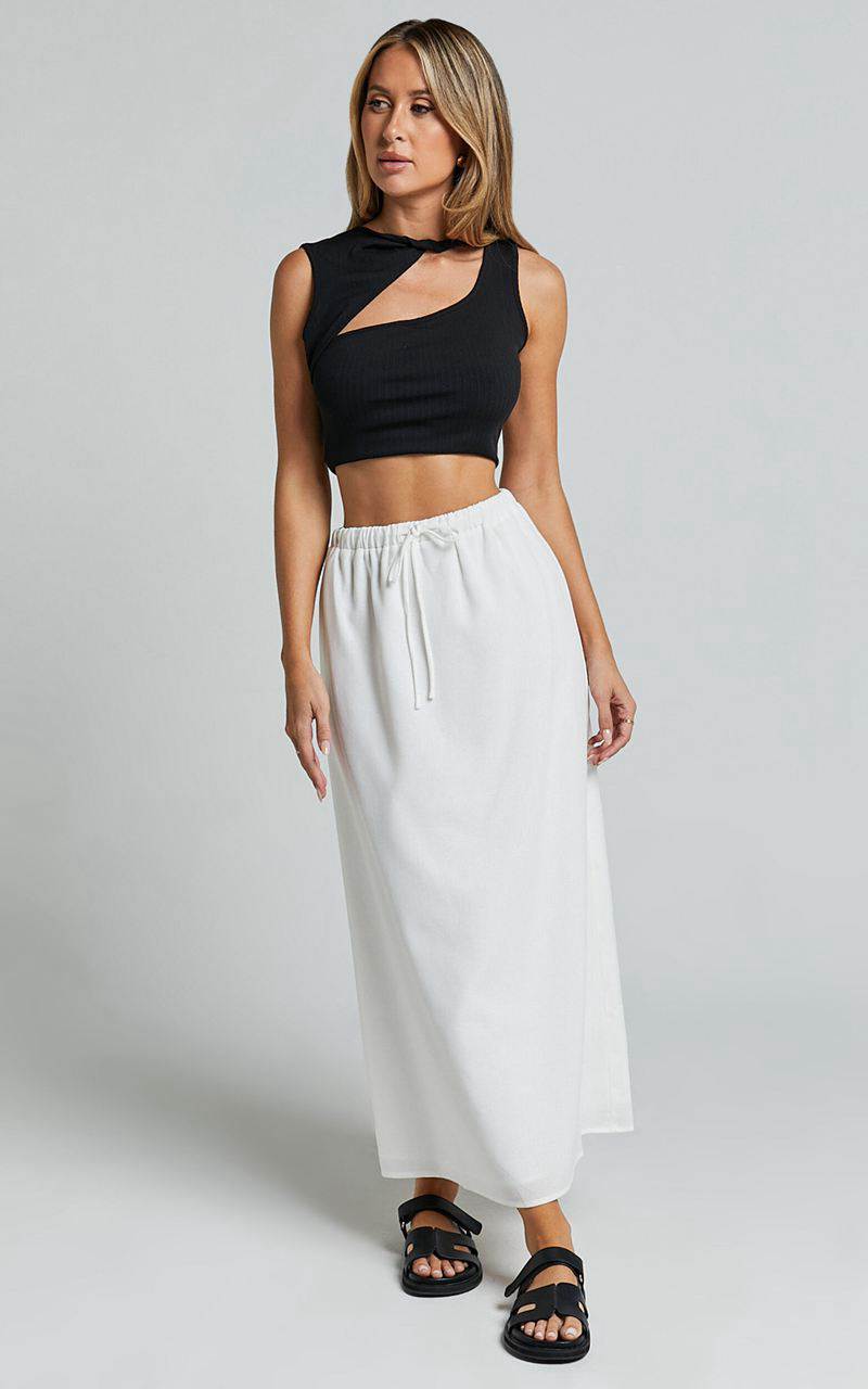 Showpo Bree Midi Skirt - Tie Waist Linen Look A Line Skirt White | GNIWVC728