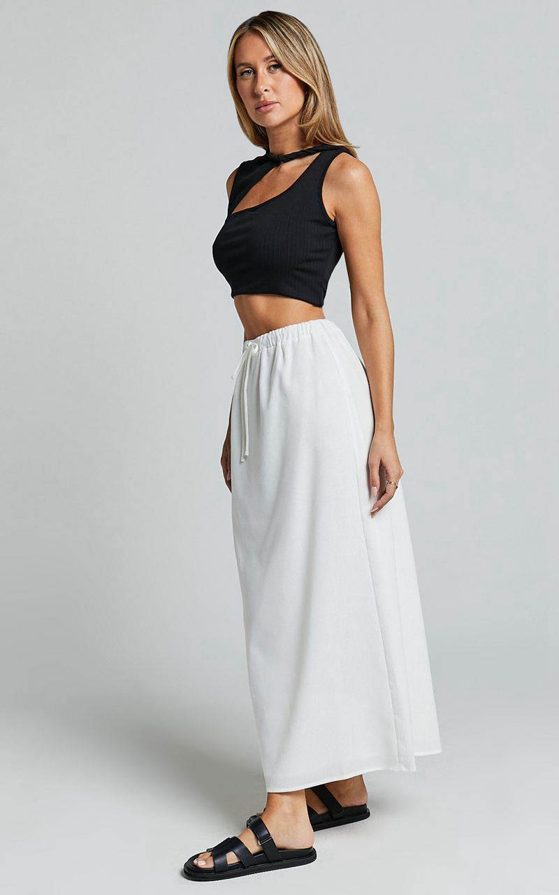 Showpo Bree Midi Skirt - Tie Waist Linen Look A Line Skirt White | GNIWVC728