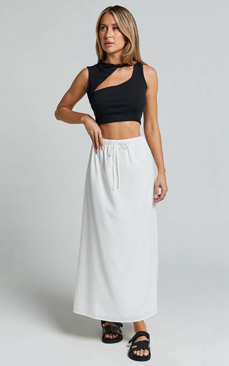 Showpo Bree Midi Skirt - Tie Waist Linen Look A Line Skirt White | GNIWVC728