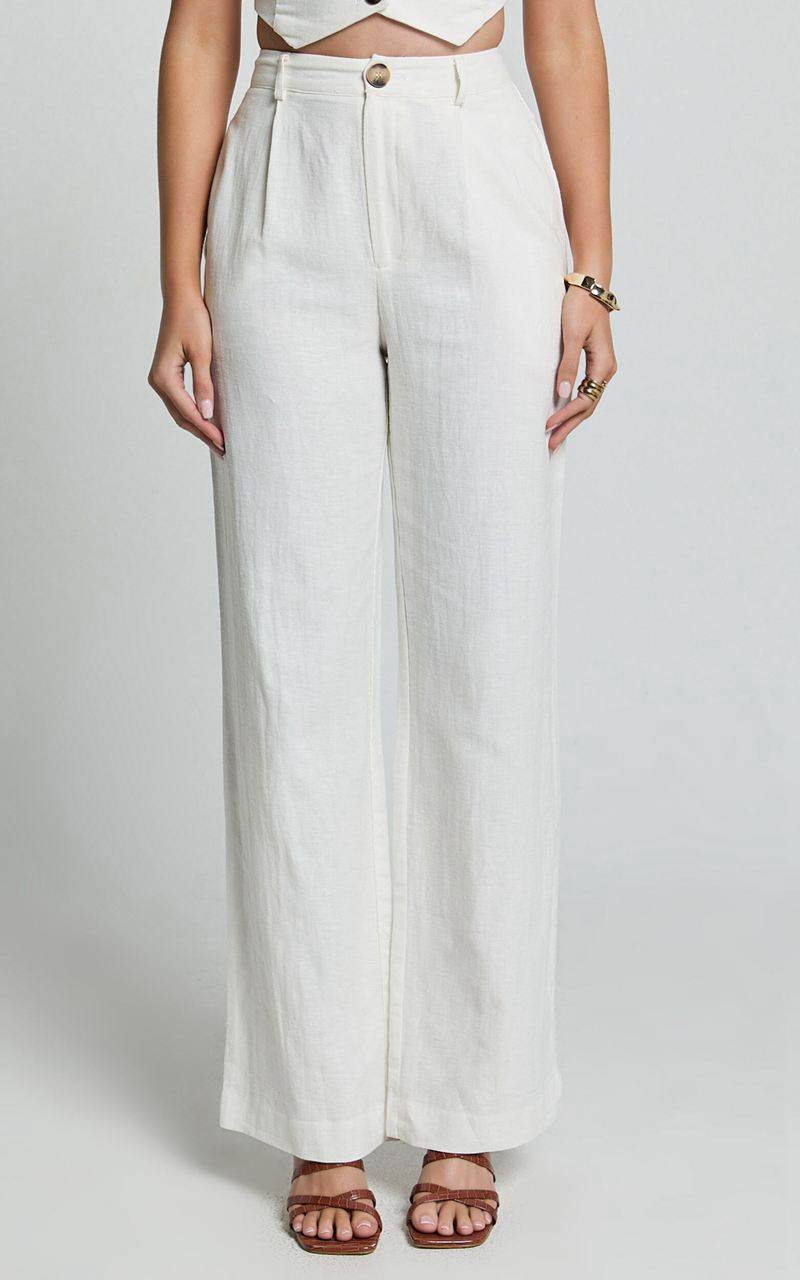 Showpo Bree Pants - Linen Look Mid Rise Relaxed Straight Leg Tailored Trousers White | PHLAOU408