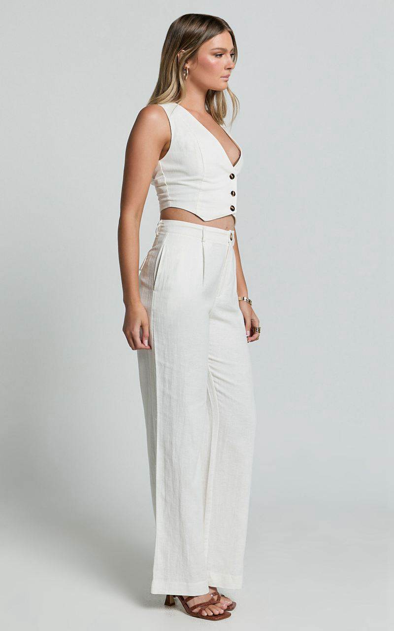 Showpo Bree Pants - Linen Look Mid Rise Relaxed Straight Leg Tailored Trousers White | PHLAOU408