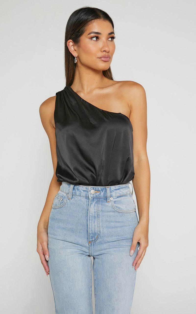 Showpo Bridie Bodysuit - One Shoulder Bodysuit Black | RYIENL046