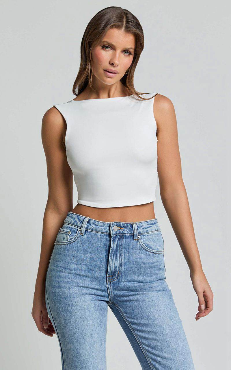 Showpo Bridie Top - Tie Back Jersey Crop Top White | WUNXCA236