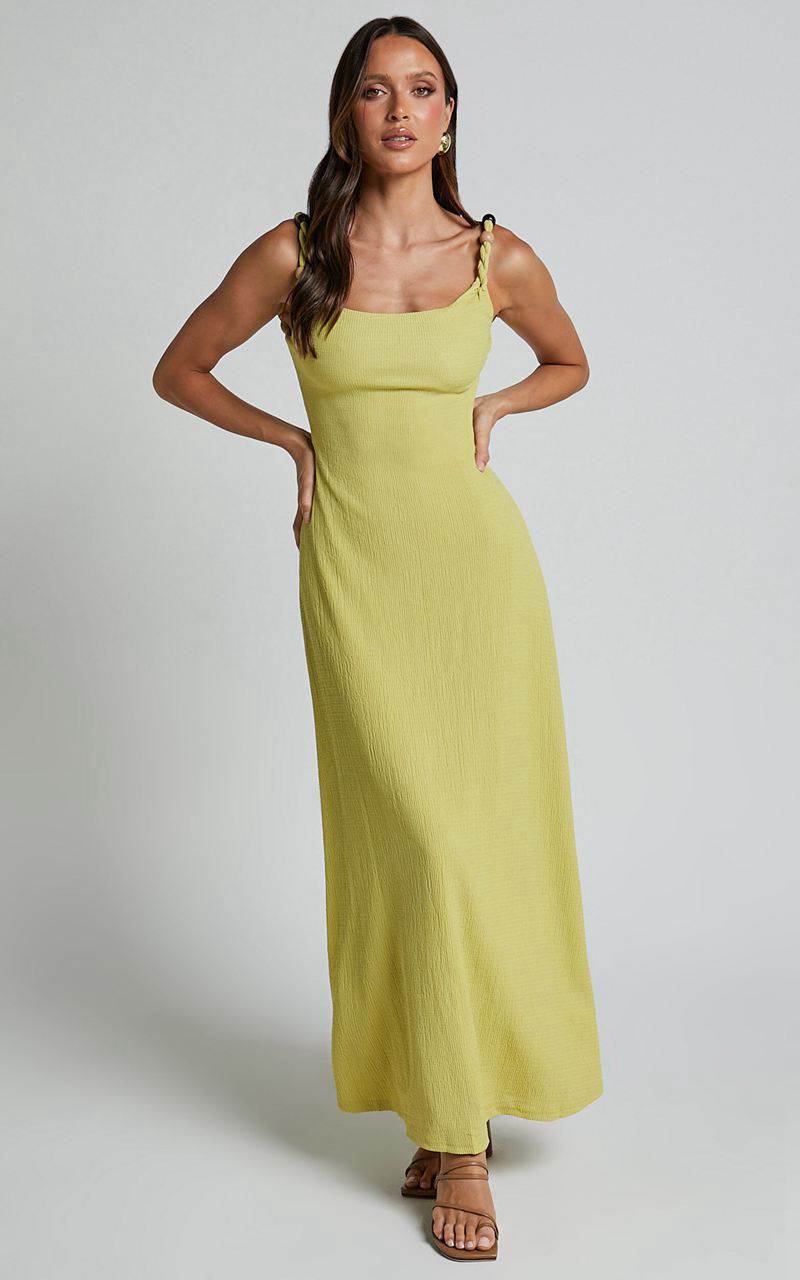 Showpo Brie Midi Dress - Scoop Neck Knit Slip Dress Chartreuse | JCTEMB375