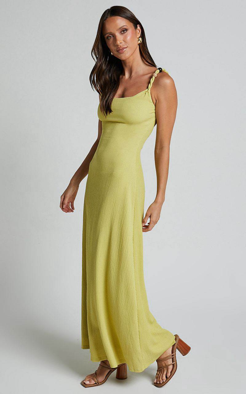 Showpo Brie Midi Dress - Scoop Neck Knit Slip Dress Chartreuse | JCTEMB375