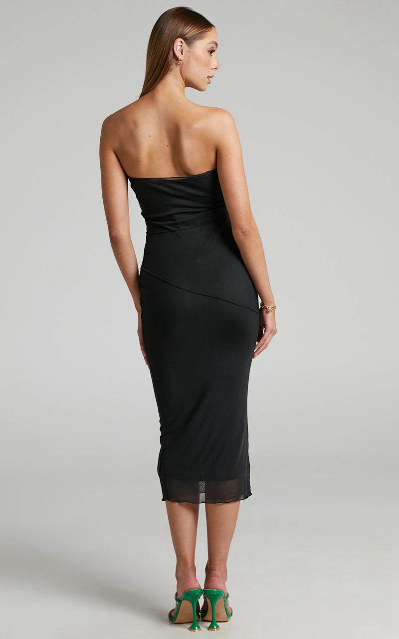 Showpo Brunetta Midi Dress - Strapless Mesh Dress Black | MCVBRL087