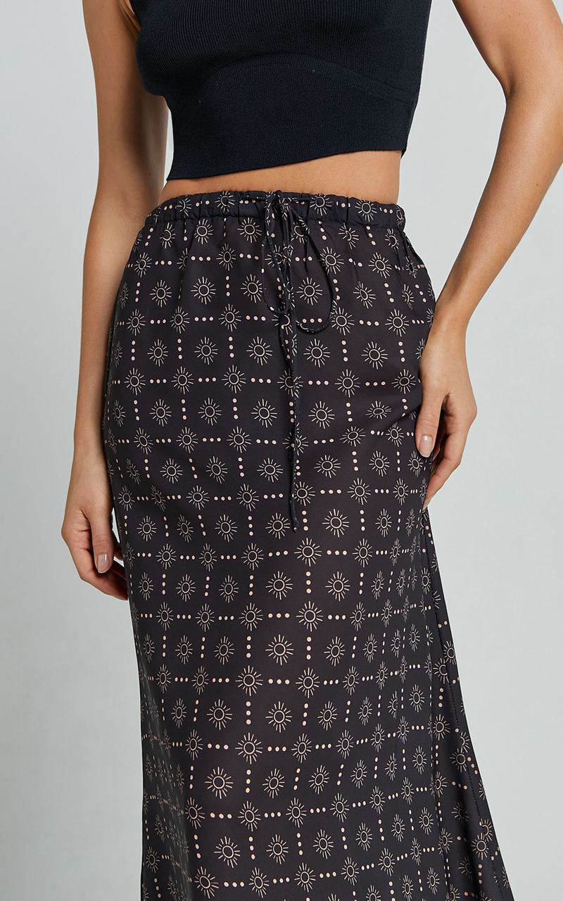 Showpo Brunita Midi Skirt - Low Waisted Drawstring Slip Skirt Sol De Cruz Print | IWSCOD438