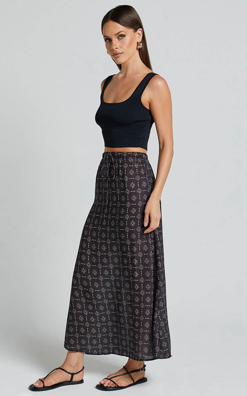 Showpo Brunita Midi Skirt - Low Waisted Drawstring Slip Skirt Sol De Cruz Print | IWSCOD438