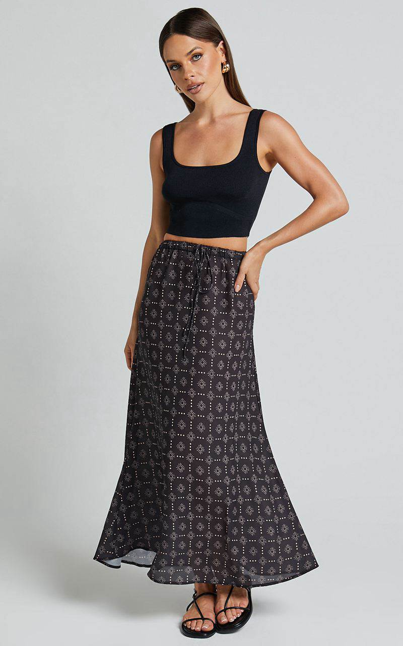 Showpo Brunita Midi Skirt - Low Waisted Drawstring Slip Skirt Sol De Cruz Print | IWSCOD438